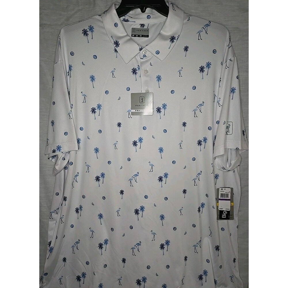 PGA Tour Pro Series Golf Polo Shirt -Sz 2XL - Palm Flamingo - NWT, Stretch
